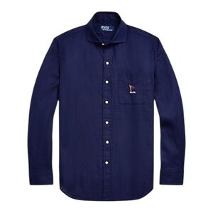 Polo Ralph Lauren Classic Fit Navy Flag-Embroidered Linen Shirt| XL